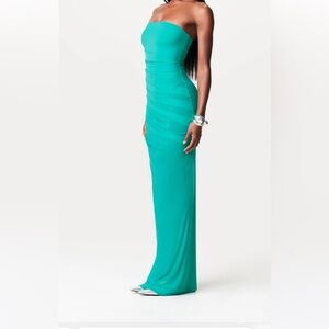 Naked Wardrobe Teal Mesh Long dress